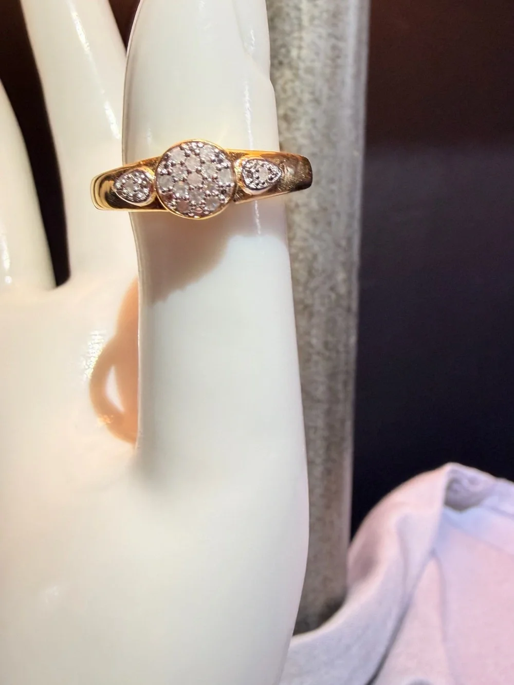 14K Gold Over Sterling Silver 0.070 CTW Diamond Cluster Ring Sz 7 Two-Tone
